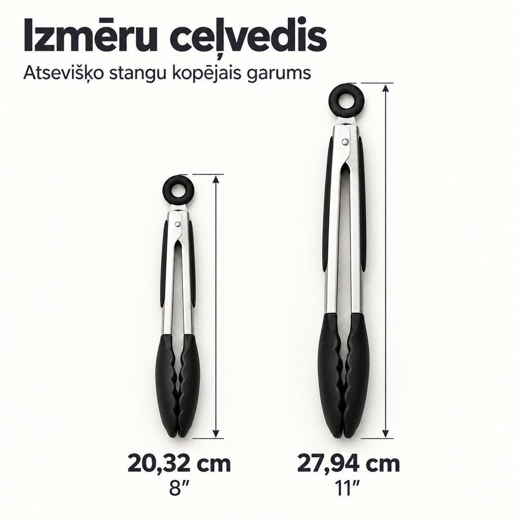 Izmēru ceļvedis: melnās knaibles 20,32 cm un 27,94 cm