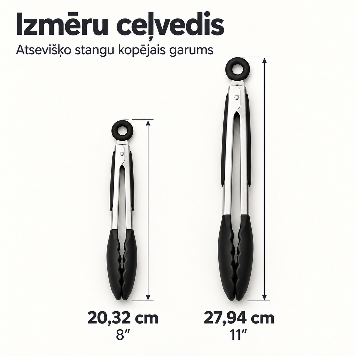 Izmēru ceļvedis: melnās knaibles 20,32 cm un 27,94 cm